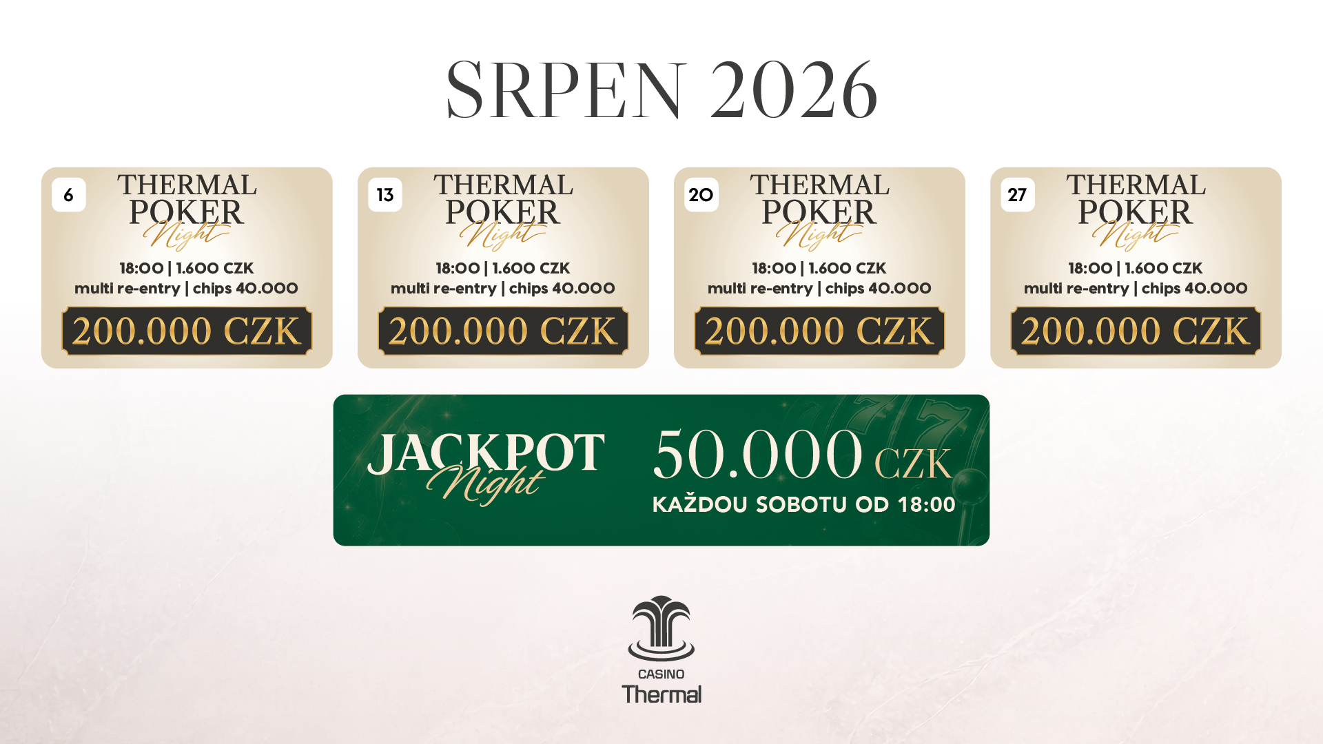 Pokerové čtvrtky v srpnu 2026 v Casinu Thermal